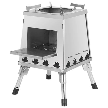 Portable Fire Wood Stove Stainless Steel Foldable Wood-Burning Stove Height Adjustable for Outdoor Camping Hiking Cooking Picnic