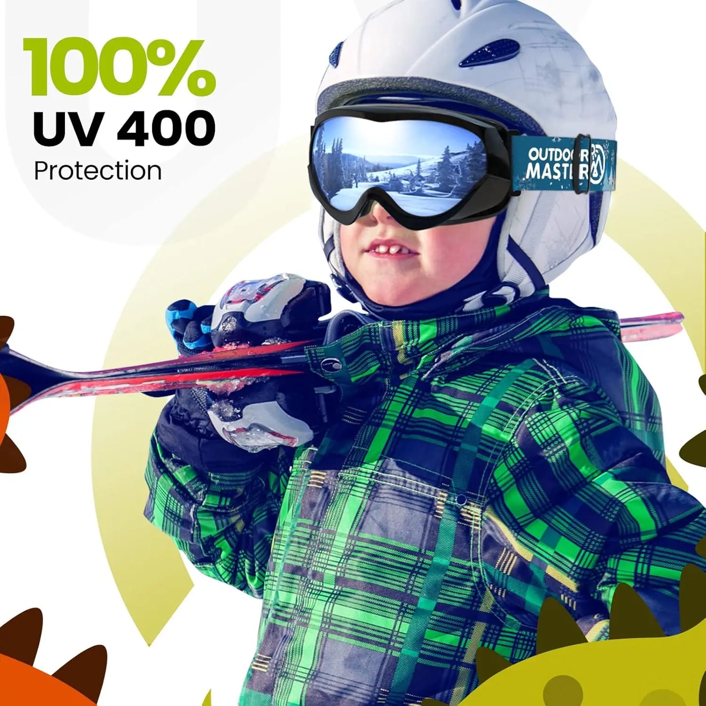 OutdoorMaster Kids Ski Goggles - Helmet Compatible Snow Goggles for Boys & Girls with 100% UV Protection