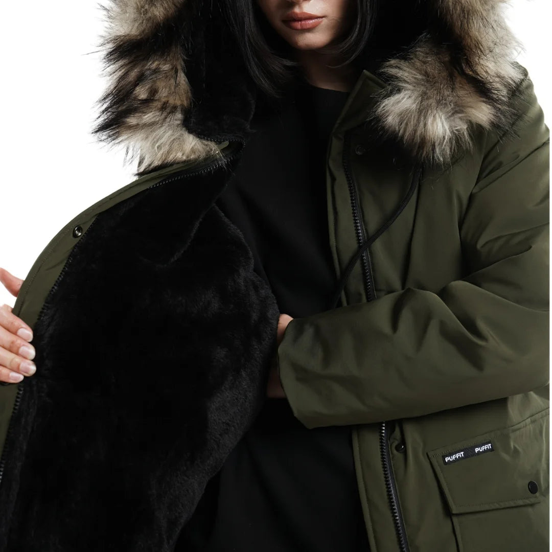 Women's Winter Parka Jacket Faux Fur Mid-Length