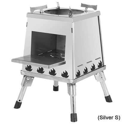 Portable Fire Wood Stove Stainless Steel Foldable Wood-Burning Stove Height Adjustable for Outdoor Camping Hiking Cooking Picnic